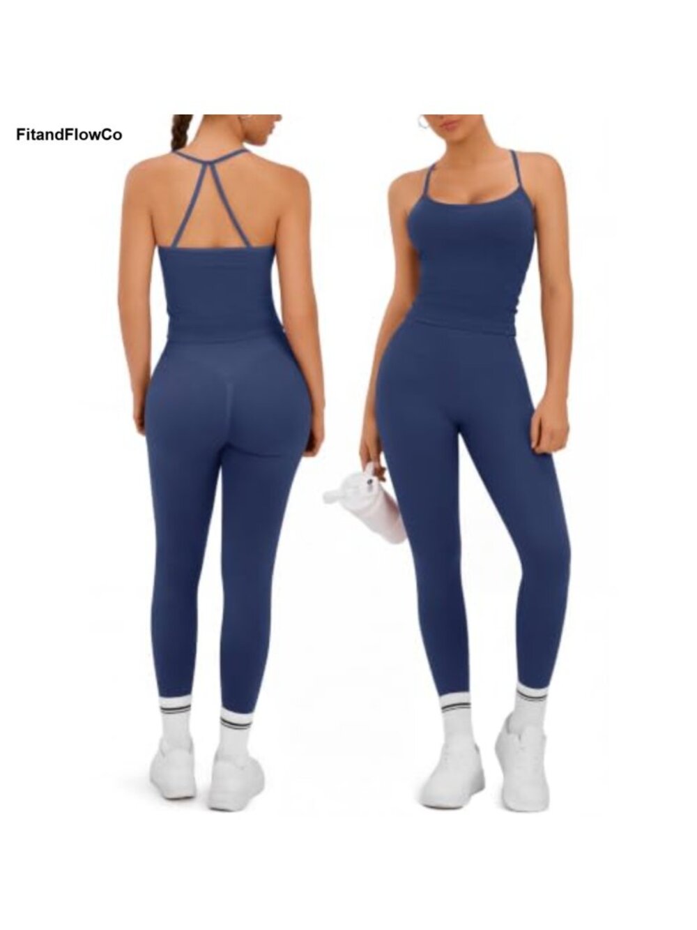 Women's Nylon Elastane Halter Tank & Leggings Workout Set Gym Yoga Pilates
